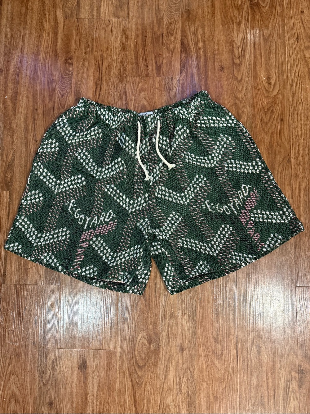 Custom GY Green Monogram Jacquard Knit Woven Tapestry Shorts Size XXL